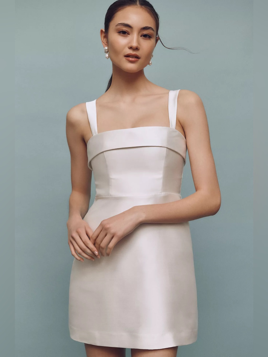 Bhldn Sleeveless Square-Neck Taffeta A-Line Mini Dress